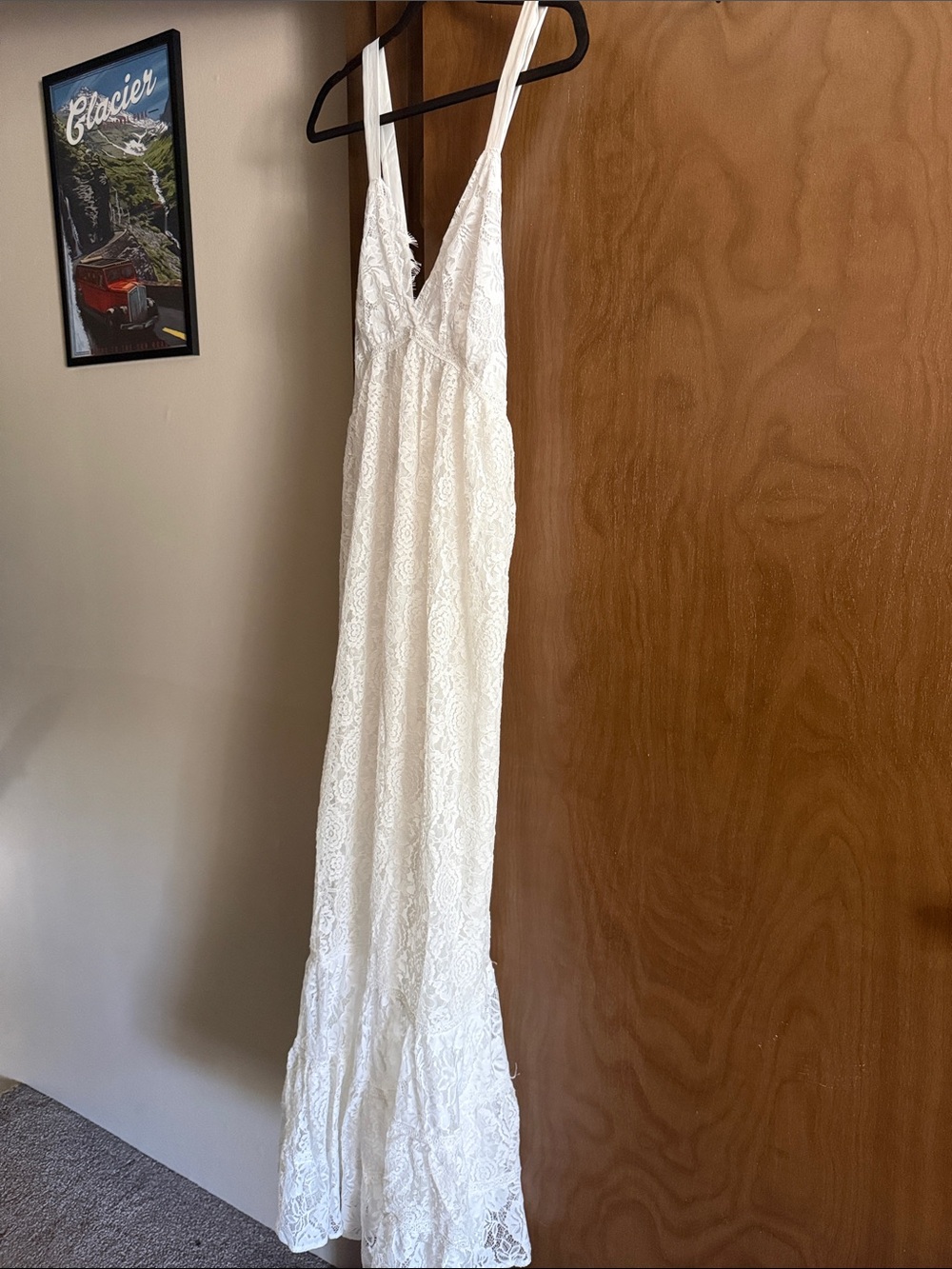 Francesca's Collections White Lace Maxi Dress with V-Neckline